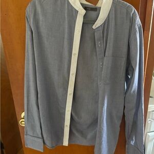 Blue Button-Up Shirt with White Trim